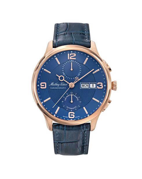Montre Homme Automatique en Cuir Edmond Chrono Automatic bleue