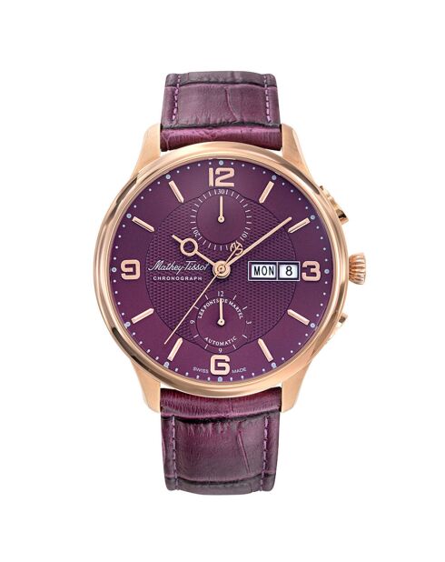 Edmond Chrono Automatic Herren-Armbanduhr aus Leder in Violett