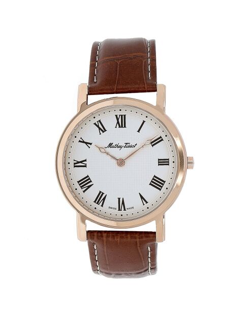 City Brown Quartz gemengd horloge van leer
