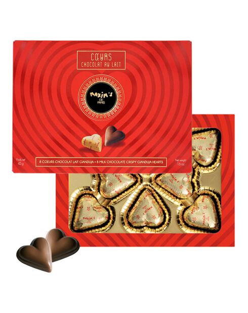 Etui de 8 Cœurs Chocolat au lait praliné 45 gr