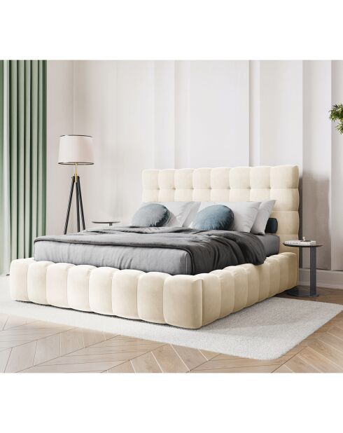 Lit avec coffre de rangement Bali Velours beige clair - 140x200 cm