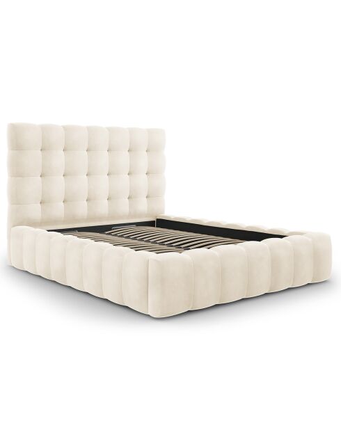 Lit avec coffre de rangement Bali Velours beige clair - 140x200 cm