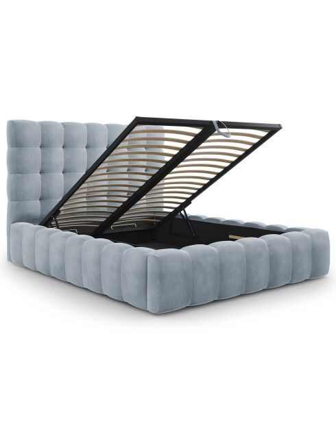 Lit avec coffre de rangement Bali Velours bleu clair - 140x200 cm