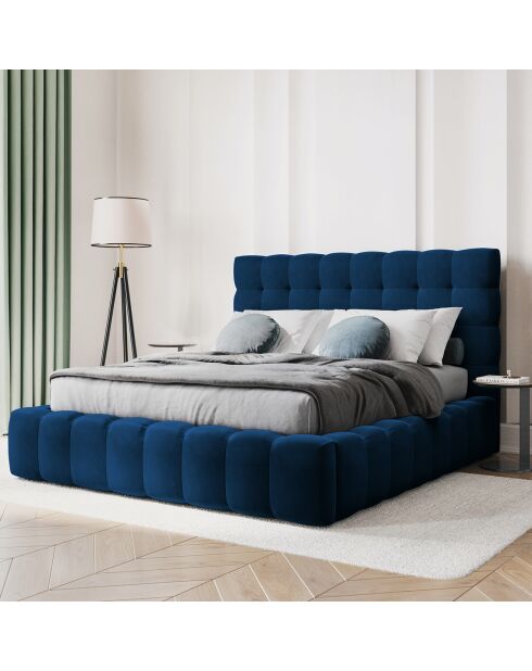 Lit avec coffre de rangement Bali Velours bleu roi - 140x200 cm