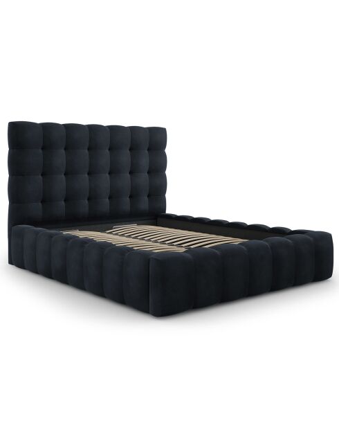 Lit avec coffre de rangement Bali Velours bleu foncé - 140x200 cm