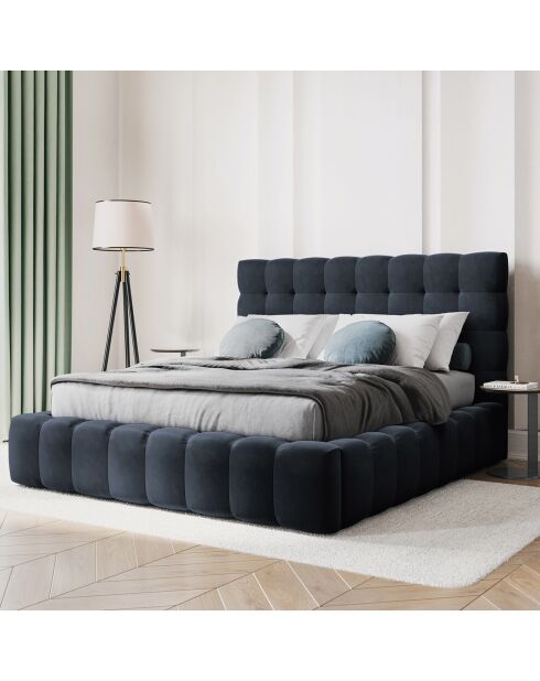 Lit avec coffre de rangement Bali Velours bleu foncé - 140x200 cm