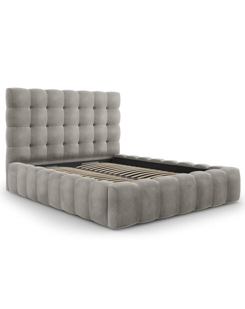 Lit avec coffre de rangement Bali Velours gris clair - 140x200 cm