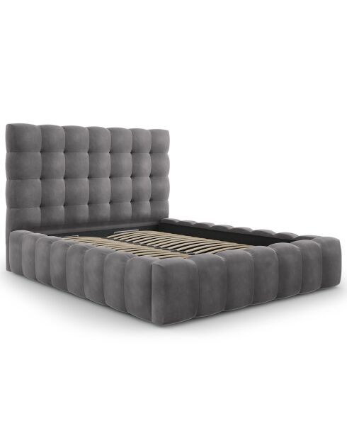 Lit avec coffre de rangement Bali Velours gris - 140x200 cm