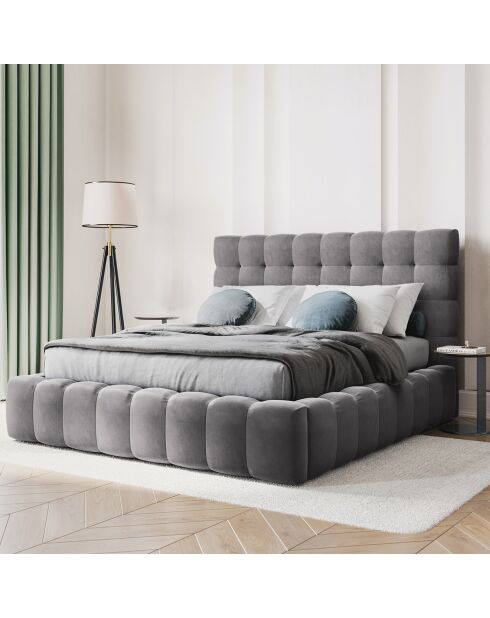 Lit avec coffre de rangement Bali Velours gris - 140x200 cm