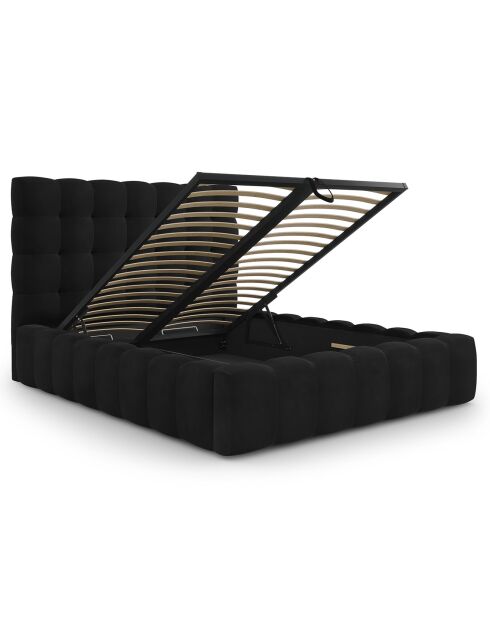 Lit avec coffre de rangement Bali Velours noir - 140x200 cm