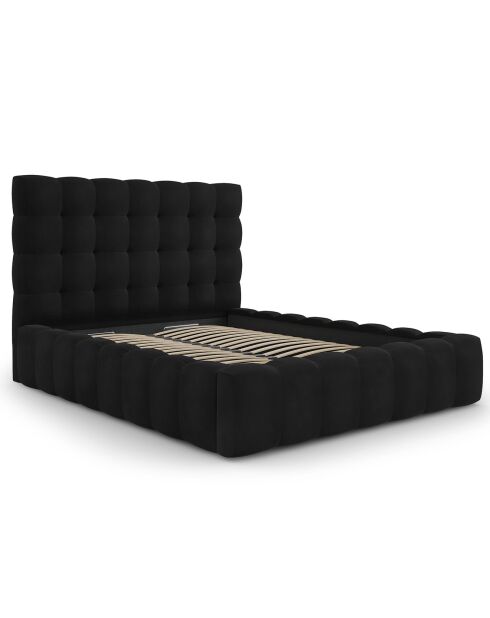 Lit avec coffre de rangement Bali Velours noir - 140x200 cm