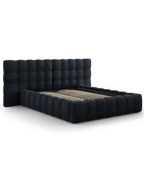 Lit avec coffre de rangement Bali Velours bleu foncé - 140x200 cm