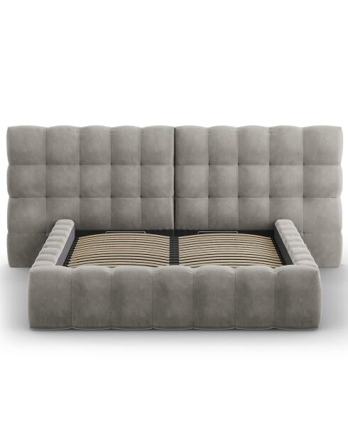 Lit avec coffre de rangement Bali Velours gris clair - 140x200 cm