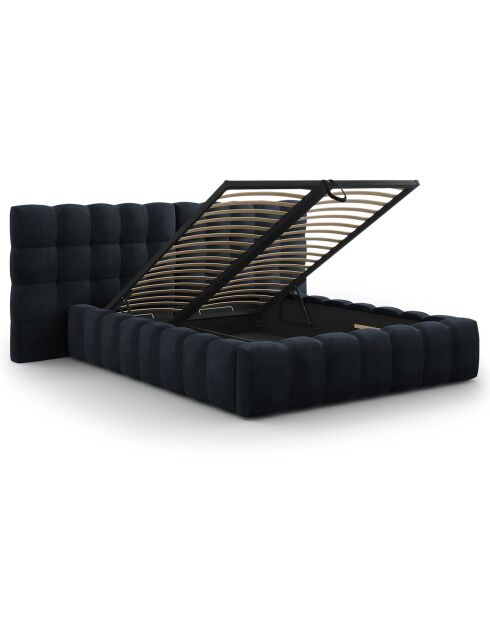 Lit avec coffre de rangement Bali Velours bleu foncé - 140x200 cm