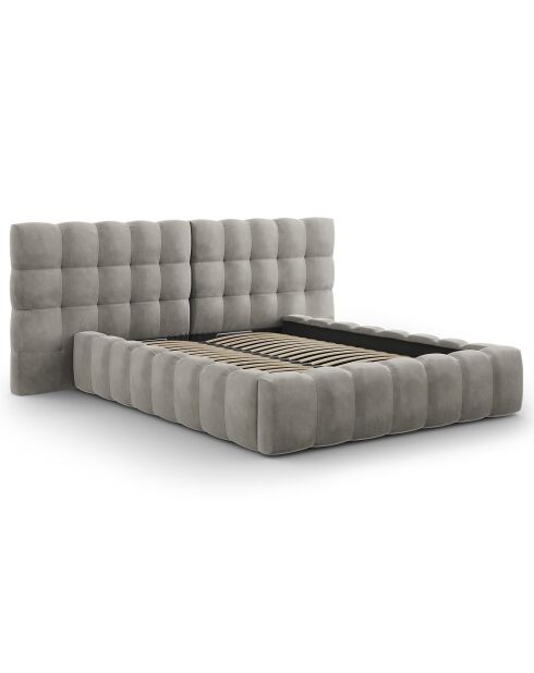 Lit avec coffre de rangement Bali Velours gris clair - 140x200 cm