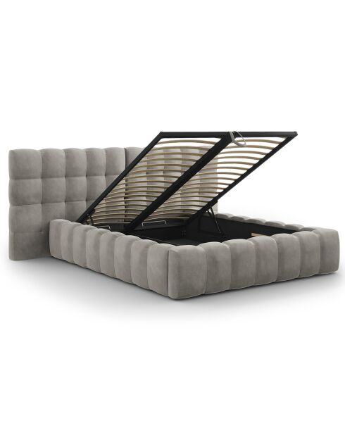 Lit avec coffre de rangement Bali Velours gris clair - 140x200 cm