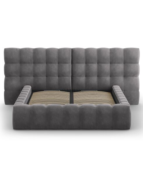 Lit avec coffre de rangement Bali Velours gris - 140x200 cm