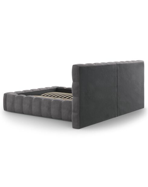 Lit avec coffre de rangement Bali Velours gris - 140x200 cm