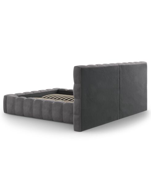 Lit avec coffre de rangement Bali Velours gris - 140x200 cm