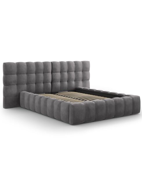 Lit avec coffre de rangement Bali Velours gris - 140x200 cm