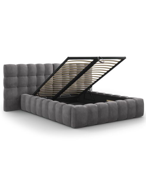 Lit avec coffre de rangement Bali Velours gris - 140x200 cm