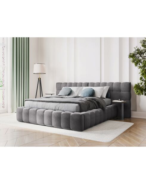 Lit avec coffre de rangement Bali Velours gris - 140x200 cm