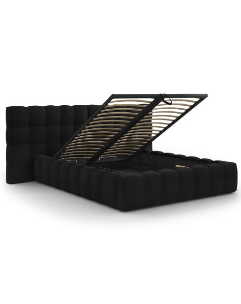 Lit avec coffre de rangement Bali Velours noir - 140x200 cm