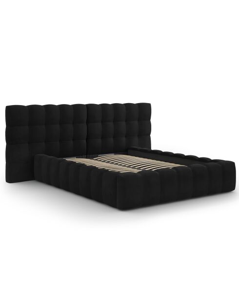 Lit avec coffre de rangement Bali Velours noir - 140x200 cm