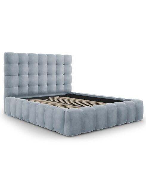 Lit avec coffre de rangement Bali Velours bleu clair - 160x200 cm