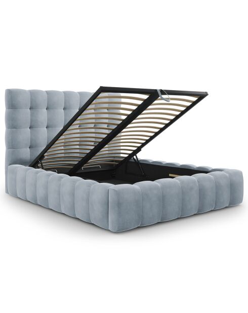 Lit avec coffre de rangement Bali Velours bleu clair - 160x200 cm
