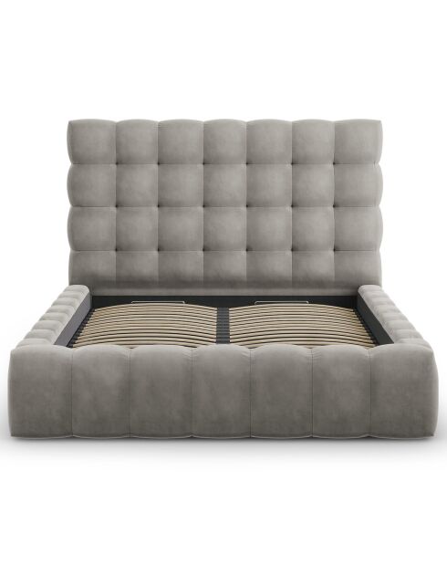 Lit avec coffre de rangement Bali Velours gris clair - 160x200 cm
