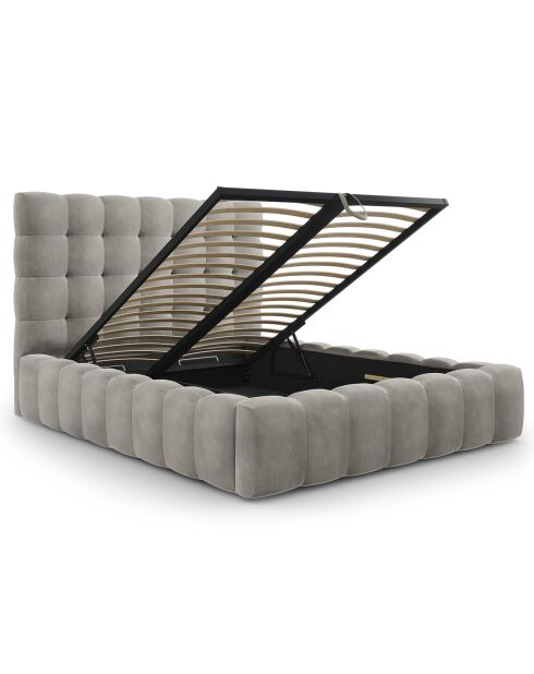 Lit avec coffre de rangement Bali Velours gris clair - 160x200 cm