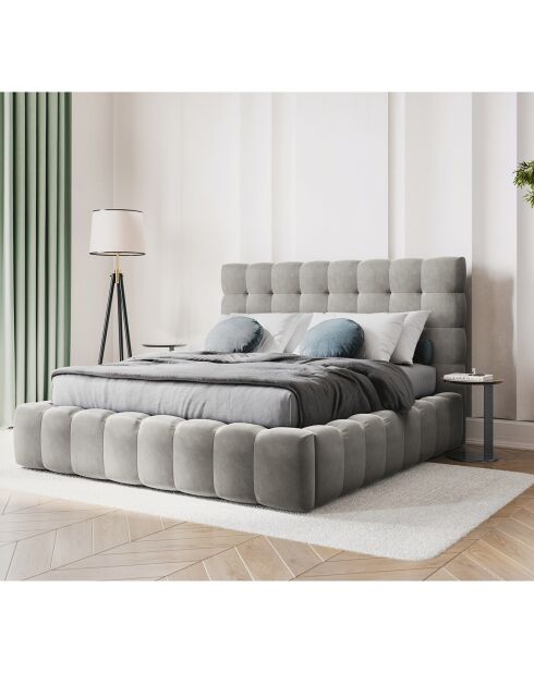 Lit avec coffre de rangement Bali Velours gris clair - 160x200 cm