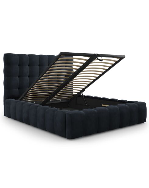 Lit avec coffre de rangement Bali Velours bleu foncé - 160x200 cm