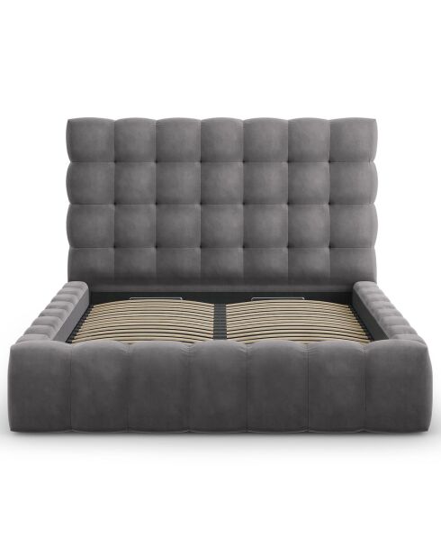 Lit avec coffre de rangement Bali Velours gris - 160x200 cm