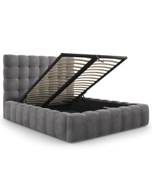 Lit avec coffre de rangement Bali Velours gris - 160x200 cm
