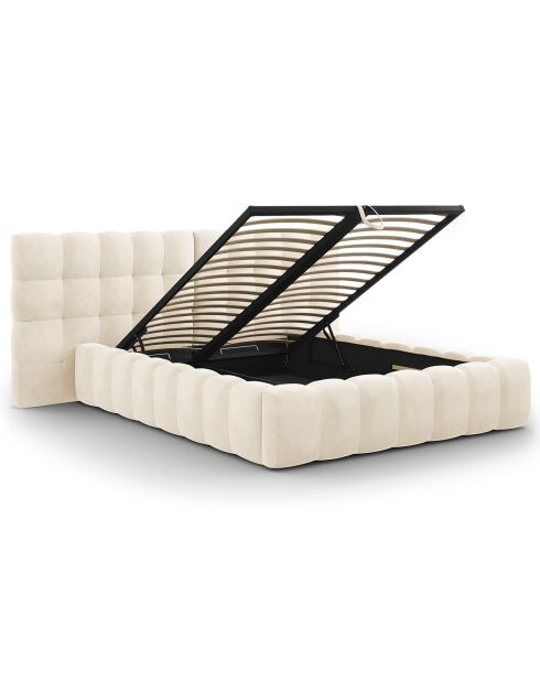 Lit avec coffre de rangement Bali Velours beige clair - 160x200 cm