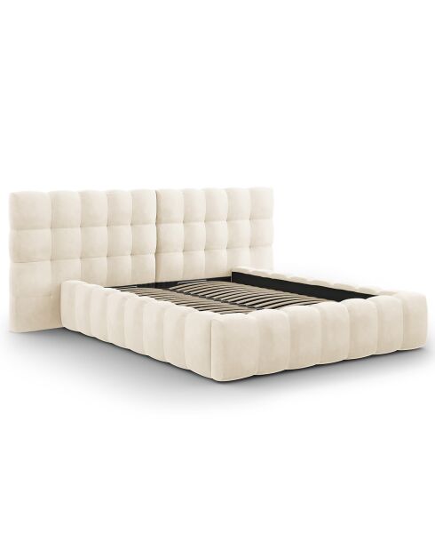 Lit avec coffre de rangement Bali Velours beige clair - 160x200 cm
