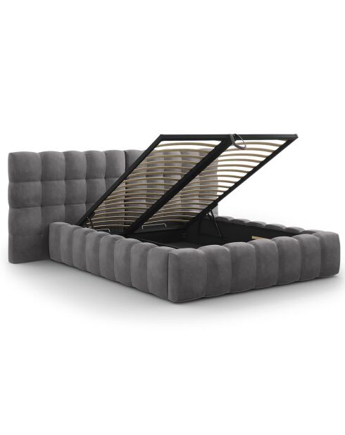 Lit avec coffre de rangement Bali Velours gris - 160x200 cm