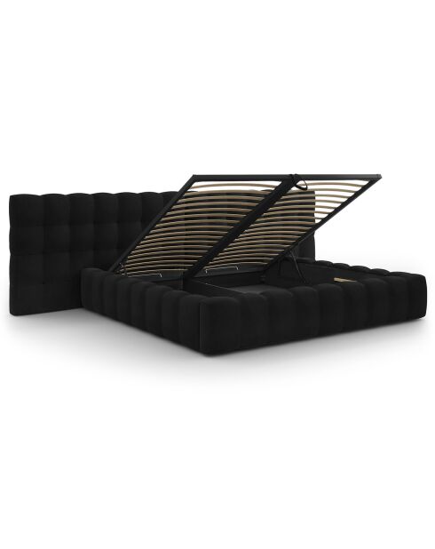 Lit avec coffre de rangement Bali Velours noir - 200x200 cm