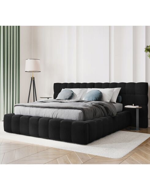 Lit avec coffre de rangement Bali Velours noir - 200x200 cm