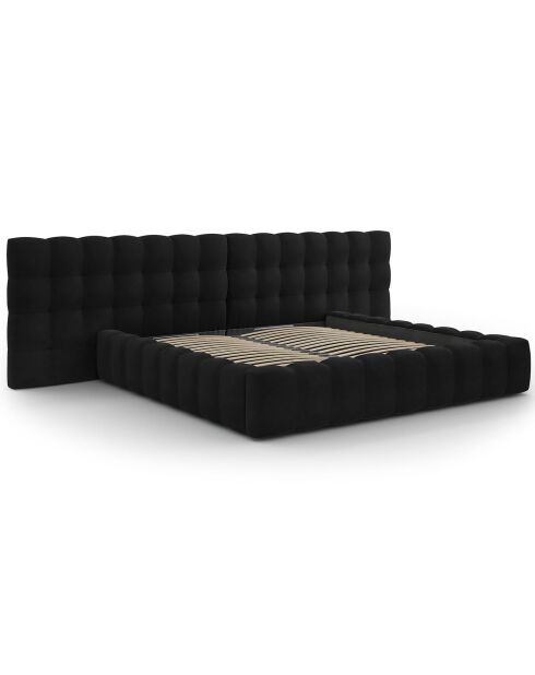 Lit avec coffre de rangement Bali Velours noir - 200x200 cm