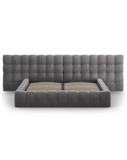 Lit avec coffre de rangement Bali Velours gris - 200x200 cm