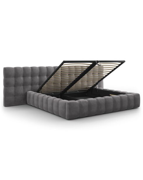 Lit avec coffre de rangement Bali Velours gris - 200x200 cm
