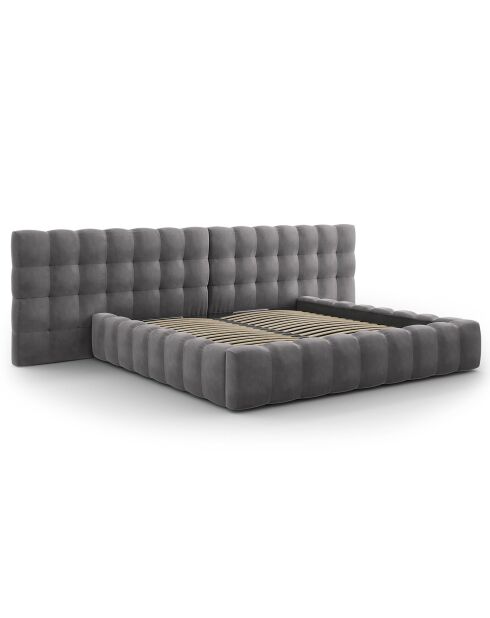 Lit avec coffre de rangement Bali Velours gris - 200x200 cm