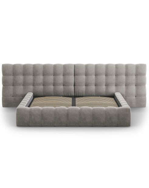 Lit avec coffre de rangement Bali Velours gris clair - 200x200 cm