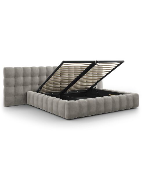 Lit avec coffre de rangement Bali Velours gris clair - 200x200 cm