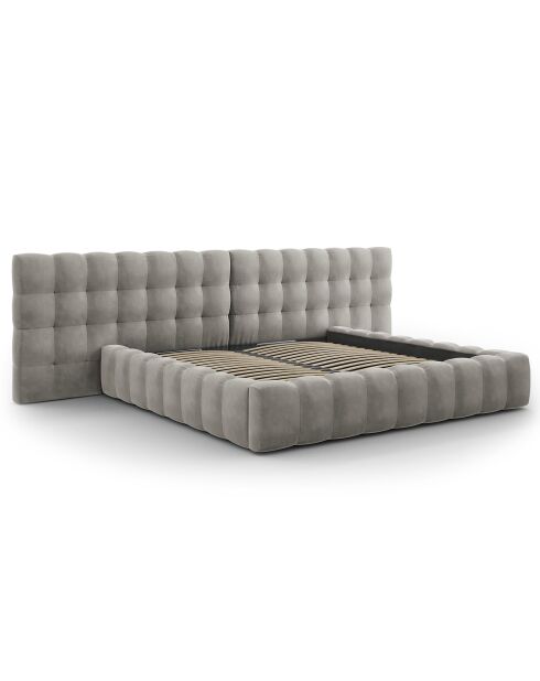 Lit avec coffre de rangement Bali Velours gris clair - 200x200 cm
