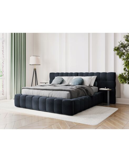 Lit avec coffre de rangement Bali Velours bleu foncé - 200x200 cm