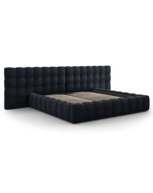 Lit avec coffre de rangement Bali Velours bleu foncé - 200x200 cm